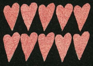 10 Primitive Antique Cutter Quilt Hearts Double Pink Scrapbooking Applique