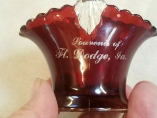 Antique Ruby Red Flash Glass " Souvenir Of Ft Dodge Ia " Glass Basket Iowa 1890s