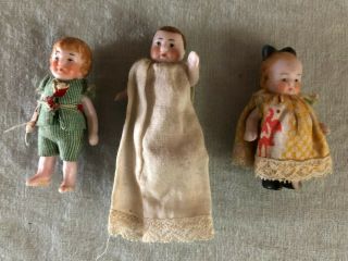 Antique Bisque Ceramic Tiny Baby Dolls Set 3 - Japan - 2 "