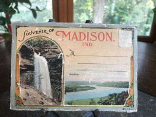 Antique Souvenir Of Madison Indiana Picture Book Photo Book Curt Teich & Co