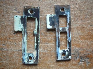 2 - Vintage Antique Steel Metal Door Jamb Strike Plates - 1 " X 3.  5 " Salvage