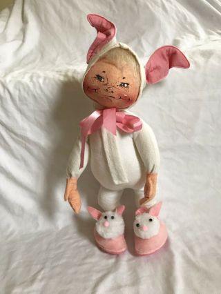 Vtg Annalee Rabbit Child Mobility Doll With House Slippers Vintage Easter 1991