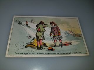 Antique Victorian Trade Card White Sewing Machine Co Dont Cry Johny Sledding