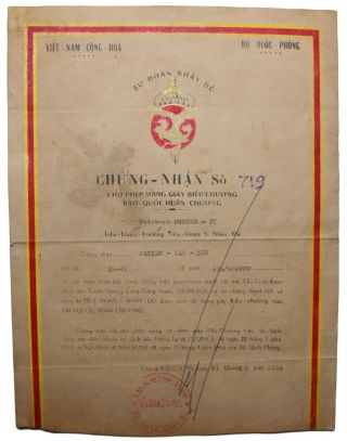 Arvn South Vietnamese 1966 5th Airborne Battalion Document Rare