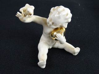 Antique Dresden Cherub Candle Stick Holder With Pre 1920s Customs Stamp Germany