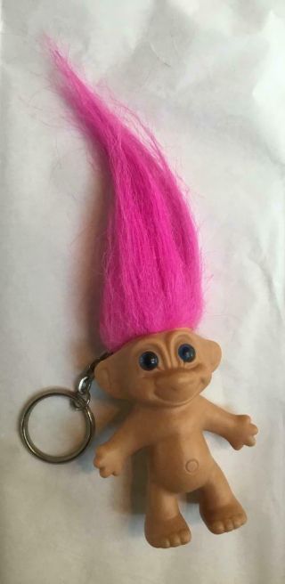 Vintage Troll Key Chain Pink Hair Marked " Korea "