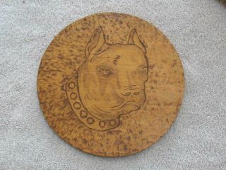 Antique Pit Bull Terrier Pyrography Plaque Vintage Folk Art American Bulldog
