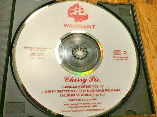 Rare WARRANT ' Cherry Pie ' Single /LP Versions 2 trk DJ PROMO CD Single 1990 2