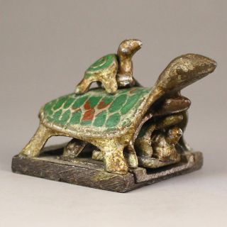 Chinese Old Copper Enamel Dragon Turtle Tortoise Combination Seal Stamp A01