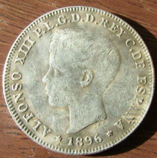 Puerto Rico 1896 Silver 40 Centavos Circulate Details