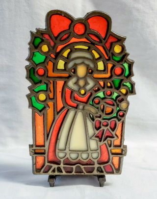 Rare Vintage Sears & Roebuck Stained Glass And Cast Iron Candle Holder Victorian