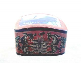 Vintage Etched Lacquer & Antique Pottery Shard Domed Trinket Box - China 2