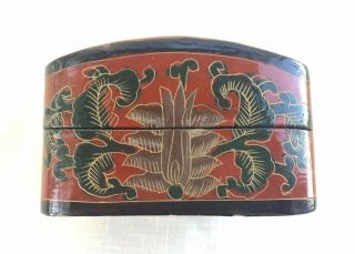 Vintage Etched Lacquer & Antique Pottery Shard Domed Trinket Box - China 3