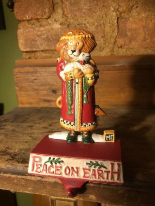 Rare Midwest Cast Iron Peace On Earth Christmas Stocking Holder Hanger