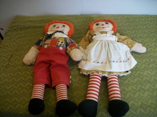 Vintage Hand Made Raggedy Ann And Andy Dolls 24 " Hand Made By Beatrice Gorgy