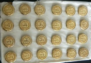 24 Antique Nos Brass Buttons Uts Made In England Gaunt