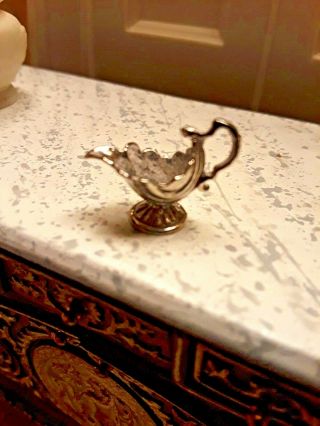 ONE MINIATURE ANTIQUE SILVER SAUCE BOAT,  VERY ELABORATE DOLL HOUSE 1:12 scale 2