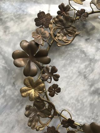 Rare Vintage Brass Copper Clover Leaf Wreath 9.  5” Dressden Petite Choses Style