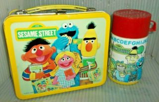 Rare 1979 Sesame Street Metal Lunch Box & Thermos Tv Show Complete Set Big Bird