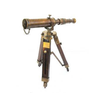 10 " Antique Vintage Nautical Solid Brass Telescope With Wooden Tripod Stand