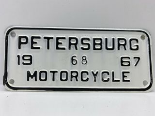 Old Antique Motorcycle Rare Vintage 1967 Petersburg Virginia Mc License Plate 68