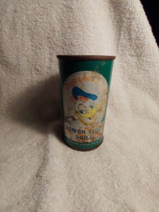 Rare Vintage Disney Donald Duck 12 Oz.  Steel Flat Top Soda Can Lemon - Lime