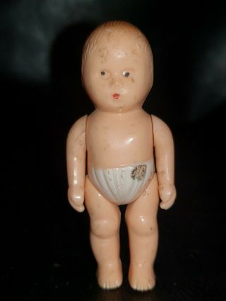 Unique Small Vintage Hard Plastic Doll Baby Infant Child Rare 1950 