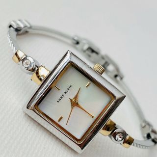 Anne Klein Mother Of Pearl Dial Swarovski Crystal Square Watch Two Tone 10/9117