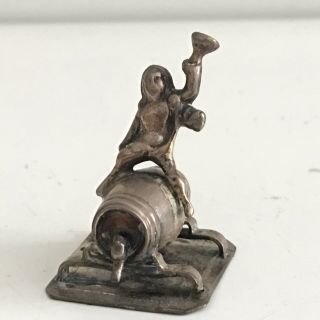 Antique Vintage Dutch 833 Sterling Silver Miniature Figure Man On Wiskey Barrel