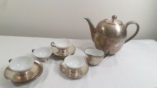 Antique Hutschenreuther Selb Bavaria Western Germany Tea Set Silver Overlay