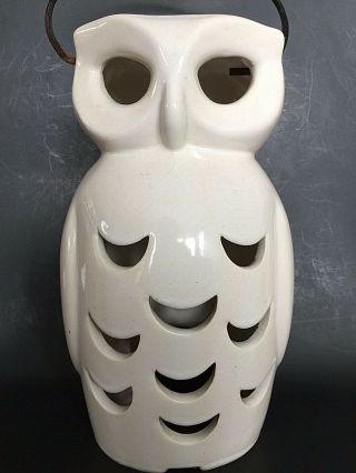 Vintage Halloween Brush Mccoy Ceramic White Owl Hanging Patio Lantern - Rare