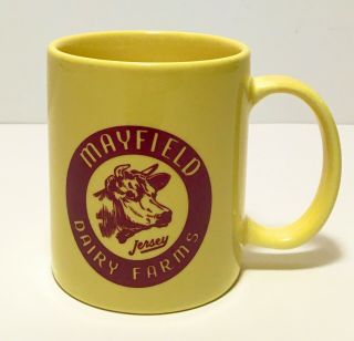 Rare Mayfield Dairy Farms Coffee Mug,  Yellow With Maroon Print,  Double Sided