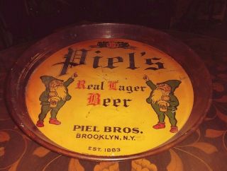 VERY RARE PIEL ' S REAL LAGER BEER TRAY ca1940 ELECTRO CHEMICAL ENGRAVING 2 GNOMES 2