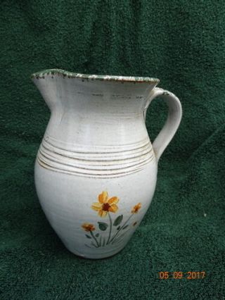 Rare Seagrove N.  C.  Pottery - Signed By M.  L.  Owens - 7.  5 " Handled Flower Pitcher