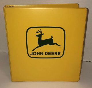 Vintage John Deere 3 Ring Binder Yellow Old Logo Farming Office Rare Litho Usa