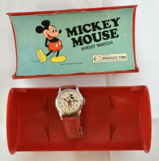 Vintage Walt Disney Mickey Mouse Wrist Watch Bradley Swiss Made In Case