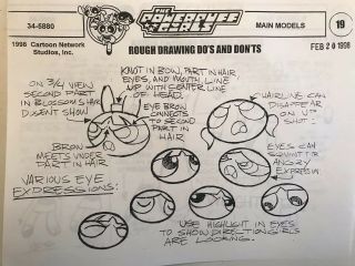 RARE 1998 Powerpuff girls Rough Drawings Do’s And Don’ts Cartoon Network Fax 2