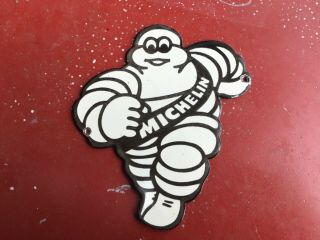 Rare Vintage Porcelain Michelin Man Bibs Door Push Sign Ford Chevy Harley Mopar