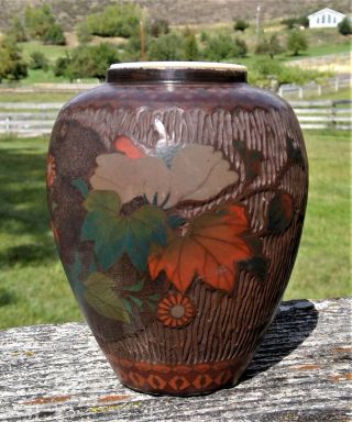 19th C.  Japanese Totai Shippo “tree Bark” Cloisonné On Ceramic Vase Urn Jar Tea