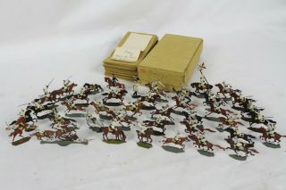 40 Vintage German Tin Flats Zinnfiguren Scholtz Box War Soldier Horses Rare Toy