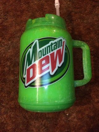 64 Oz Mountain Dew Plastic Insulated Travel Mug Whirley Rare Swirled