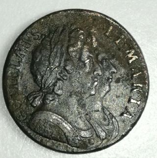 Rare 1694 Britain William & Mary Half Penny 1/2d Halfpenny -