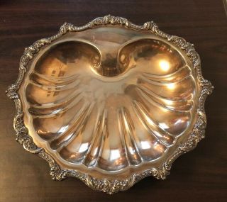 Vintage Poole Silver Clam Shell Serving Tray Footed Platter Ornate Bowl Large