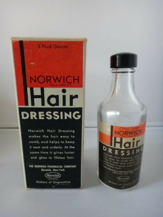 Vintage Rare 1950s Norwich Hair Dressing 2 Oz Bottle