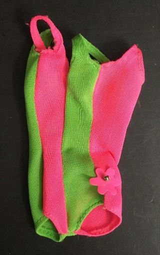 Vintage 60s Mattel Barbie Doll Pink Green Swimsuit And Flower