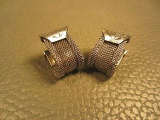 Vintage Snap - A - Part Mesh Wrap Around White Gold Plated Cuff Links