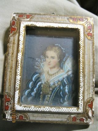 Antique Miniature Oil Painting Of A Noble Lady Frame,  Signed