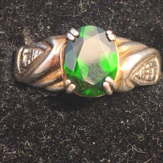 Vintage Sterling Silver Ring With Natural Green Diopside Oval Gemstone Size 7