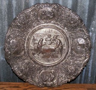 Vintage 13 " Barbour Intl Repousse Platter/silverplate Antique Dutch Scene 3677