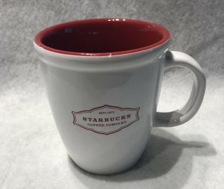 2006 Starbucks White Abbey Christmas Red Interior 13.  8 Oz Rare Coffee Mug Cup